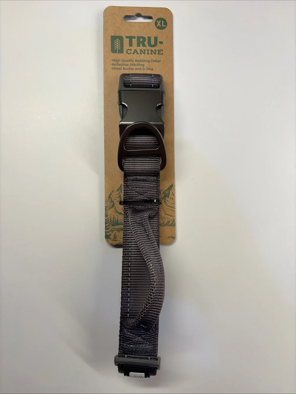 TRU-CANINE XL Nylon Webbing Dog Collar Adjustable Reflective Grey Heavy Duty NWT